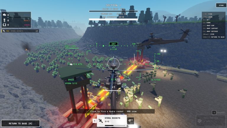 Zombie Air Force gunship firing a Hydra rocket at a horde